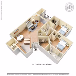 2 Bed 2 Bath 1-car Garage 1245 SqFt (1142 Net) 1063 floor plan